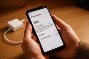 Seseorang sedang mengecek kesehatan baterai Android di layar HP