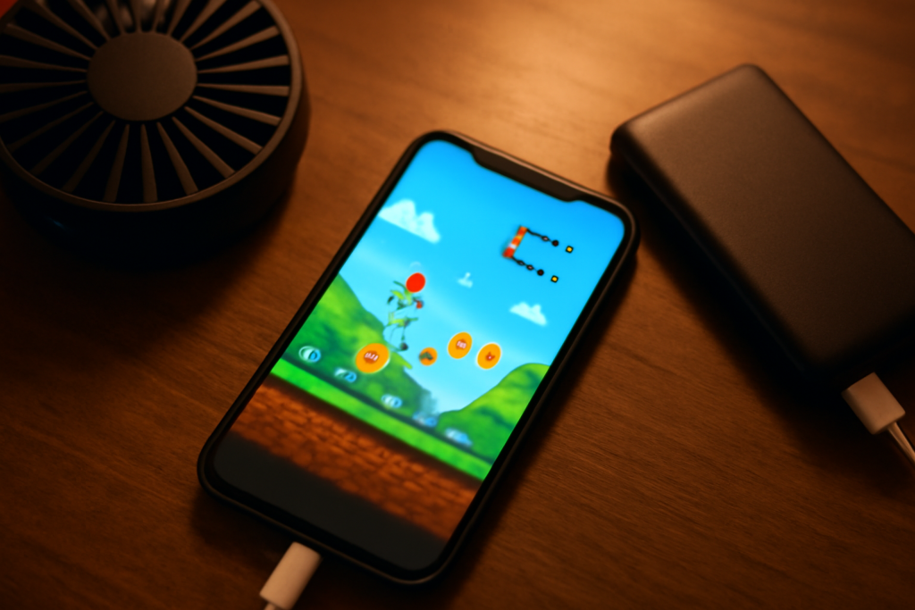 Smartphone sedang memainkan game dengan indikator baterai rendah